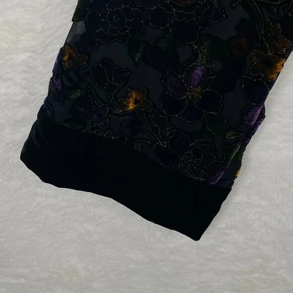 Vintage BurnOut Open Cardigan Womens S/M Floral Black Velvet Trim Dark Fairy - Picture 7 of 15